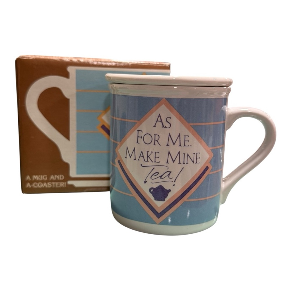 Vintage 1987 Hallmark “As For Me, Make Mine Tea!” Mug w/ Lid & Box – Mug Mates